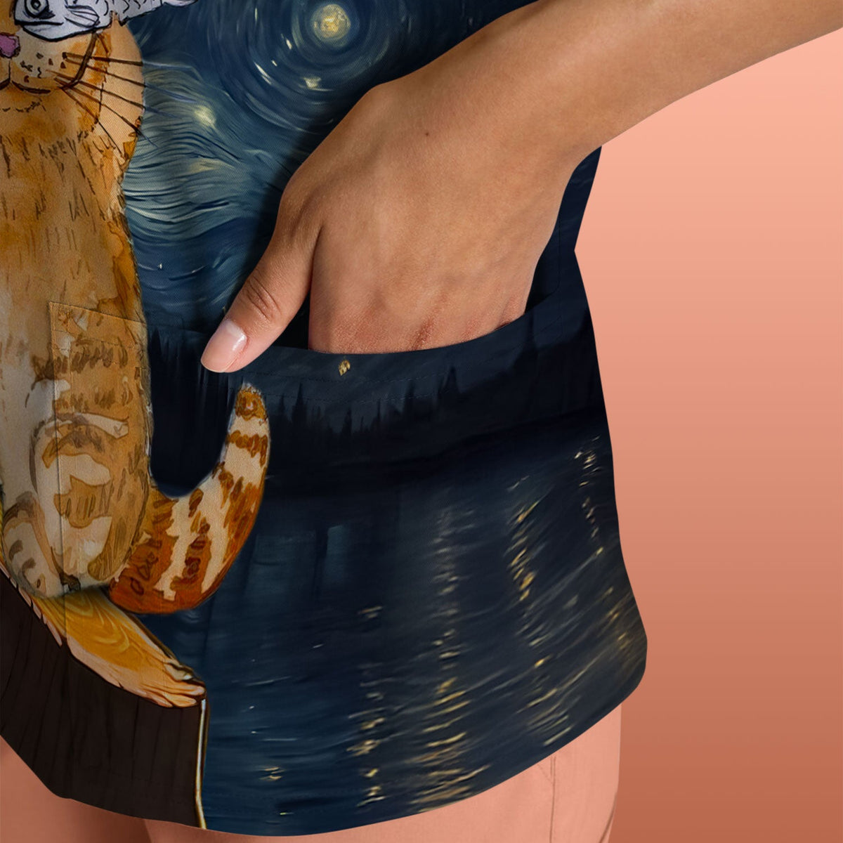 Cat Starry Night Sky Nurse Scrub Top