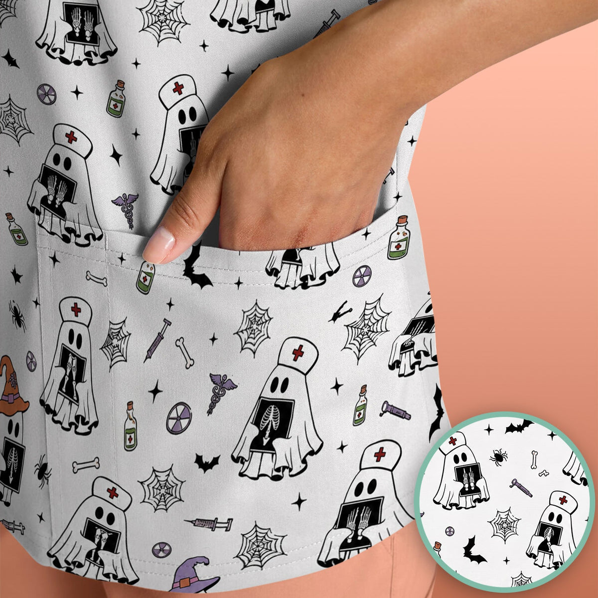 Ghost Nurses with X-Rays Scrub Top - Halloween Gift