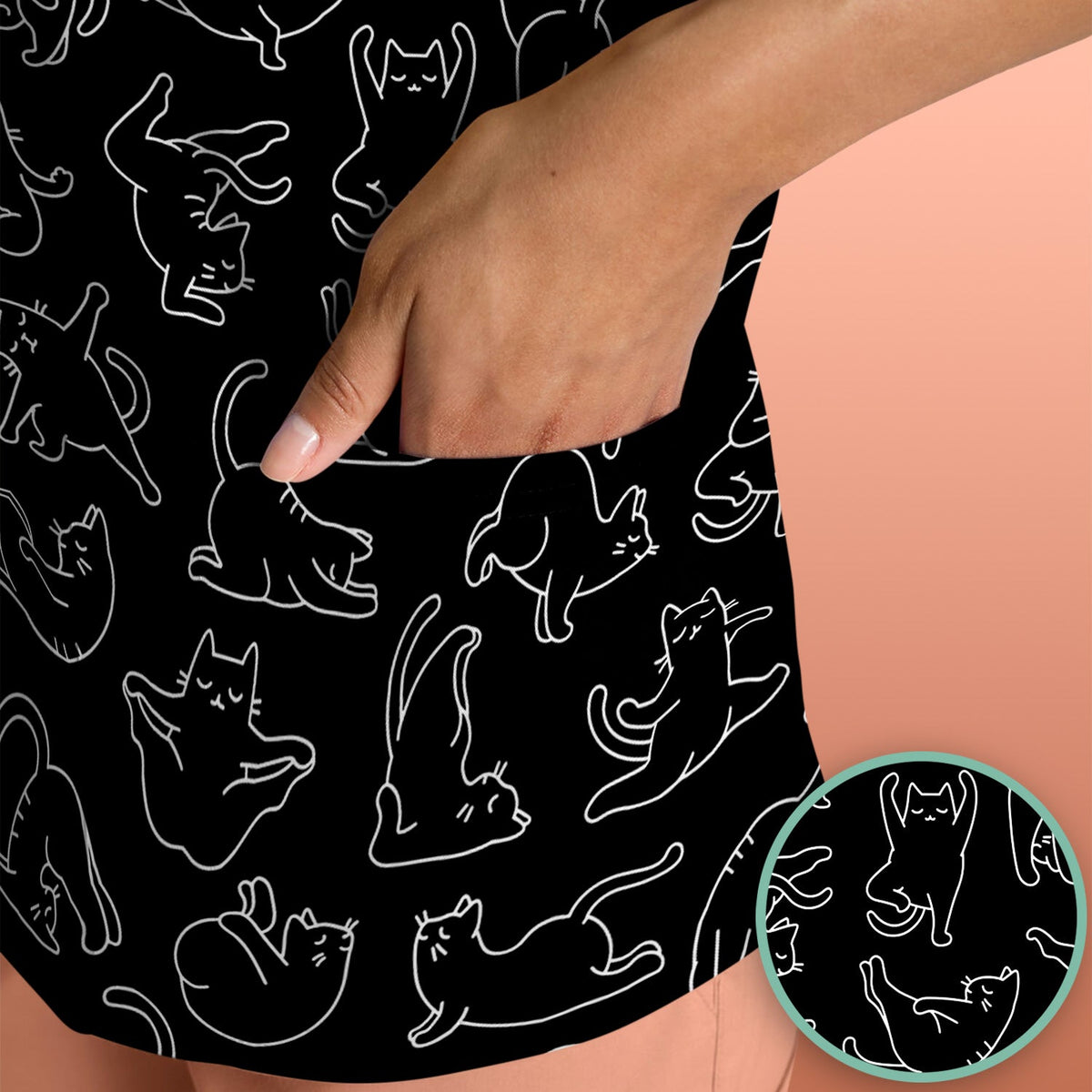 Cat Outline Playing Gothic Nurse Scrub Top