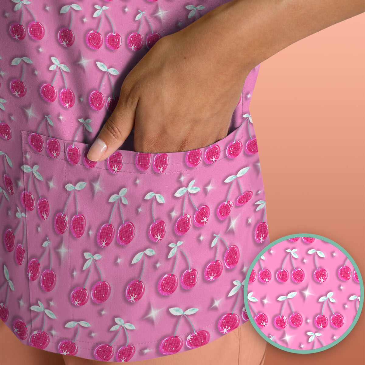 Pink Cherry Sparkle Nurse Scrub Top