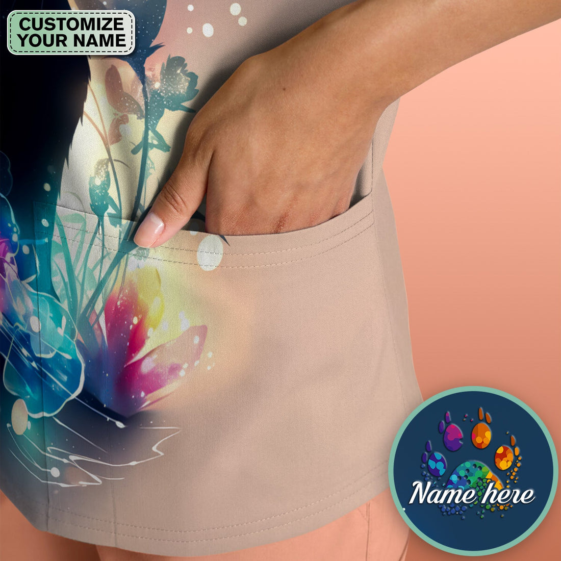 Personalized Cat Floral Glow Nurse Scrub Top