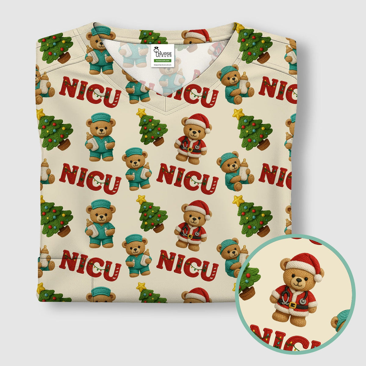 NICU Nurse Teddy Bear Scrub Top - Christmas Gift