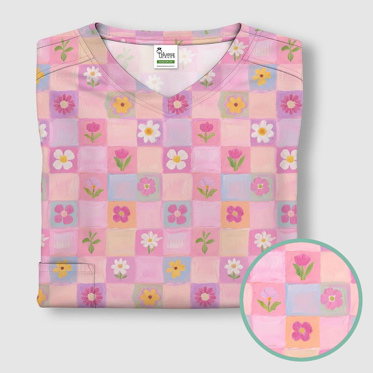 Lovely Pastel Floral Patchwork Nurse Scrub Top