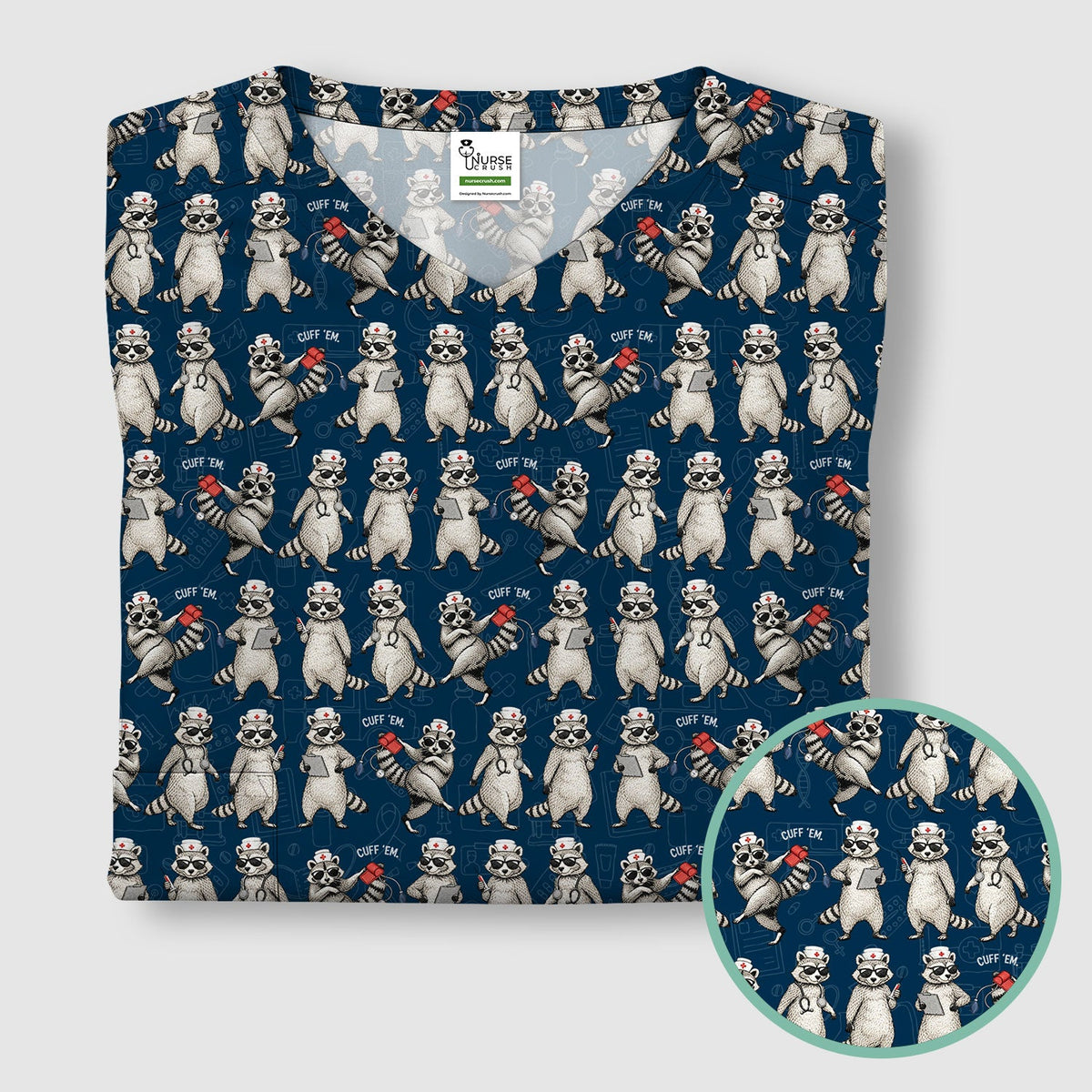 Raccoon Pattern Nurse Scrub Top