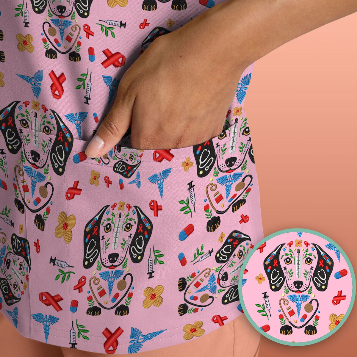 Dachshund Medical Icon Nurse Scrub Top