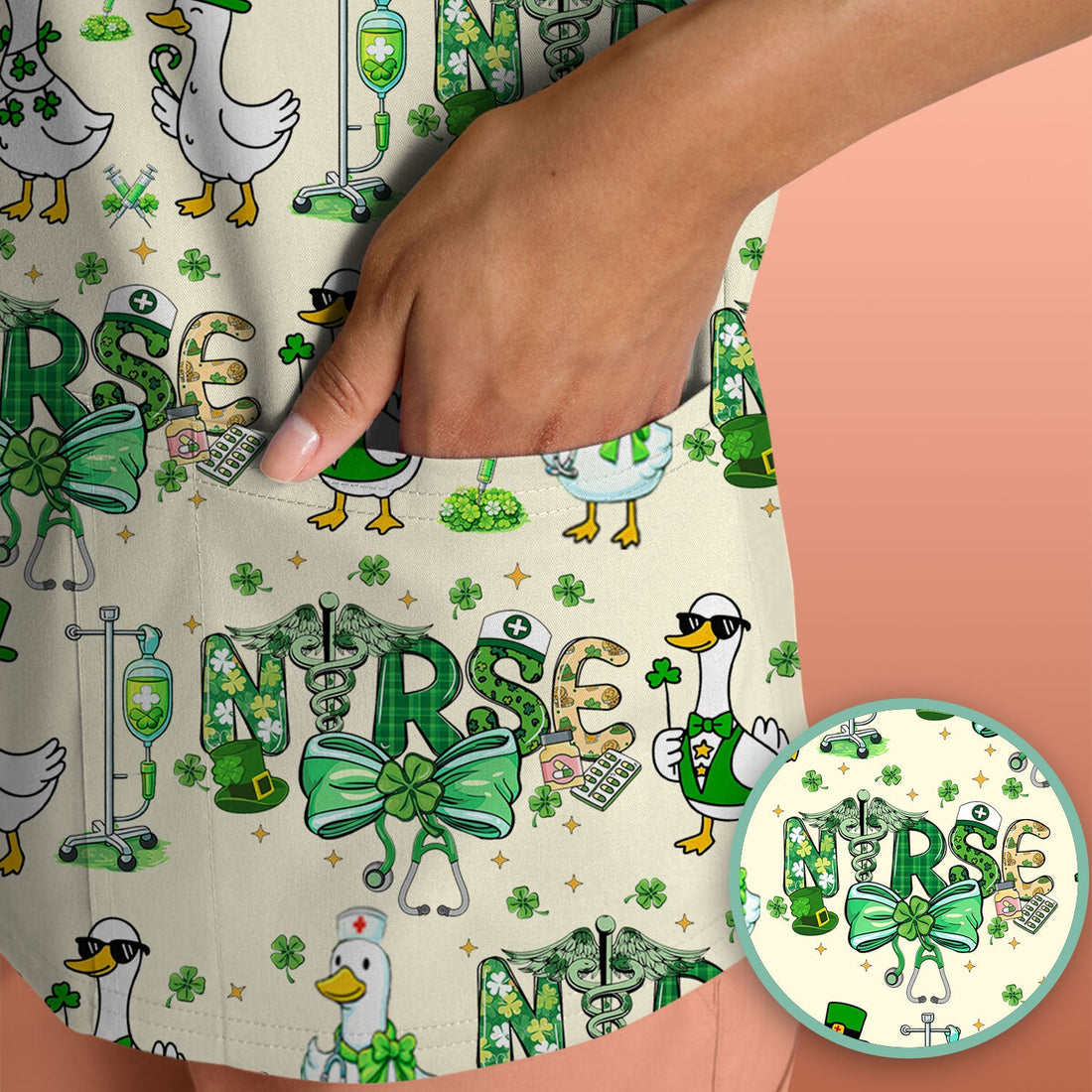 Shamrock Goose Nurse Scrub Top - St Patricks Day Gift