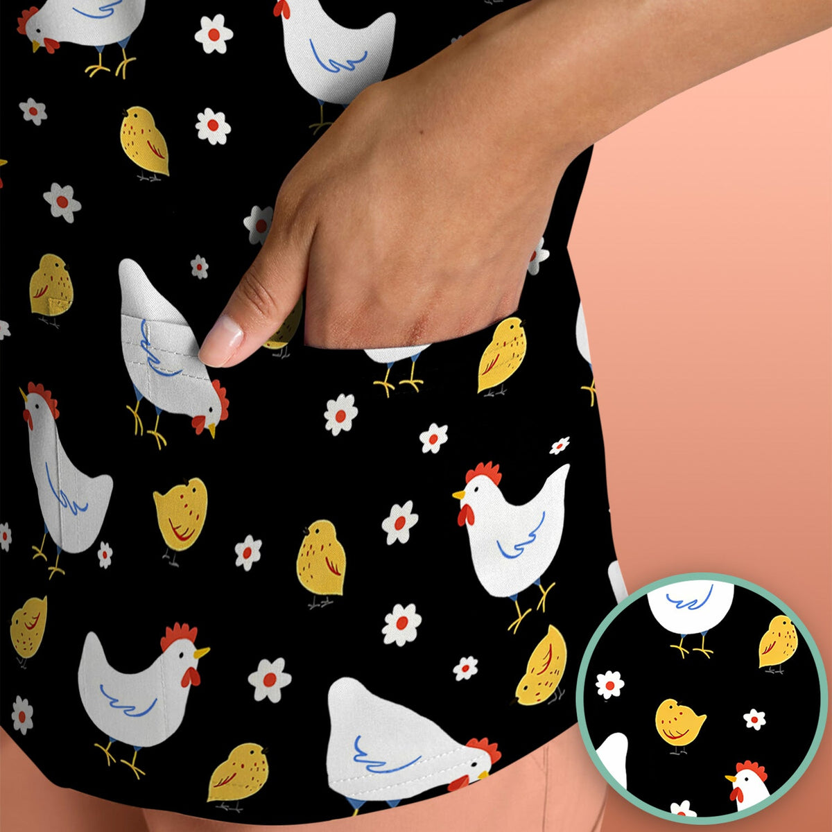 Chicken And Cute Chicks Nurse Scrub Top