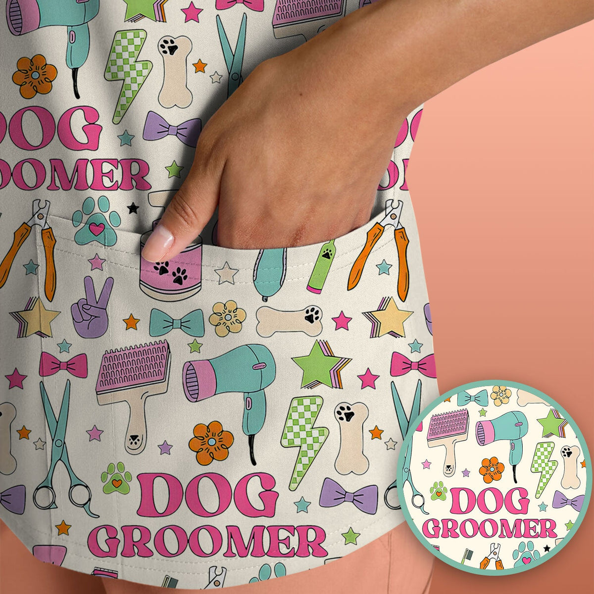 Dog Groomer Tools Nurse Scrub Top