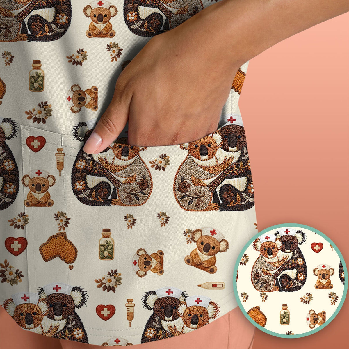 Koala Nurse Scrub Top - Valentines Day Gift
