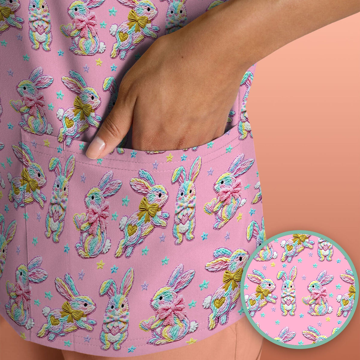 Cartoon Bunny Nurse Scrub Top - Easter Gift