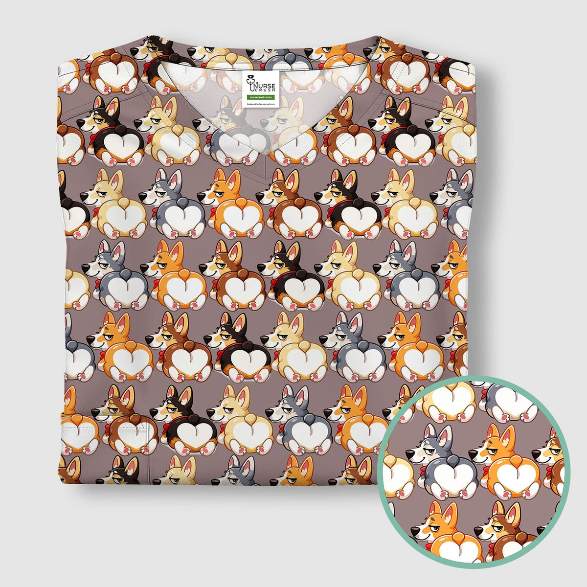 Corgi Cartoon Nurse Scrub Top