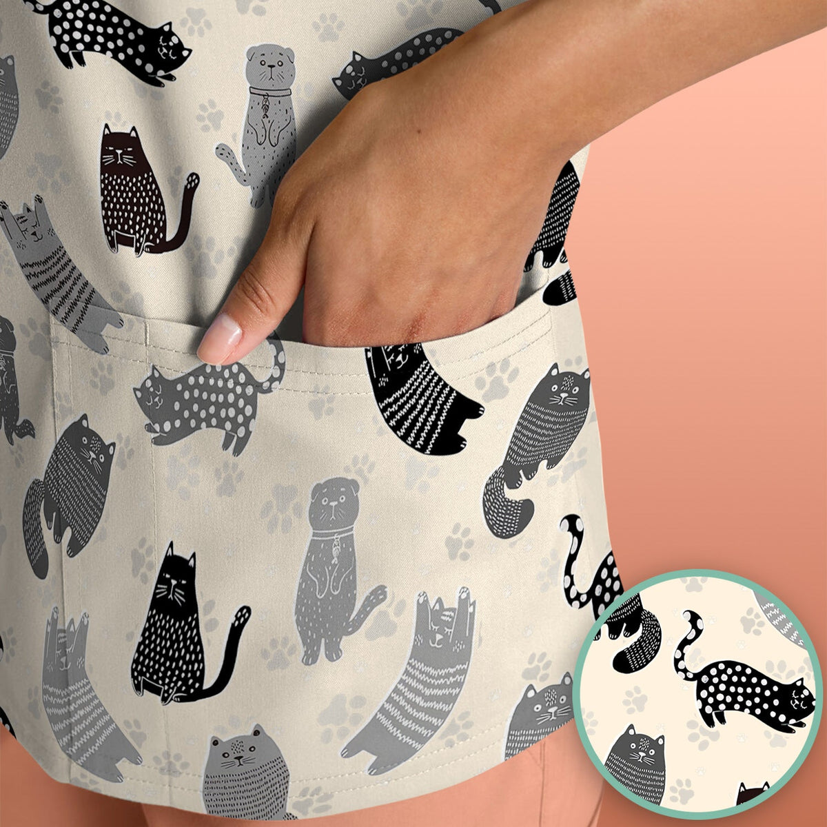 Cat Paw Print Nurse Scrub Top