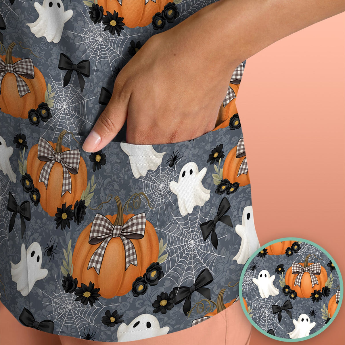 Ghost Pumpkin Halloween Nurse Scrub Top