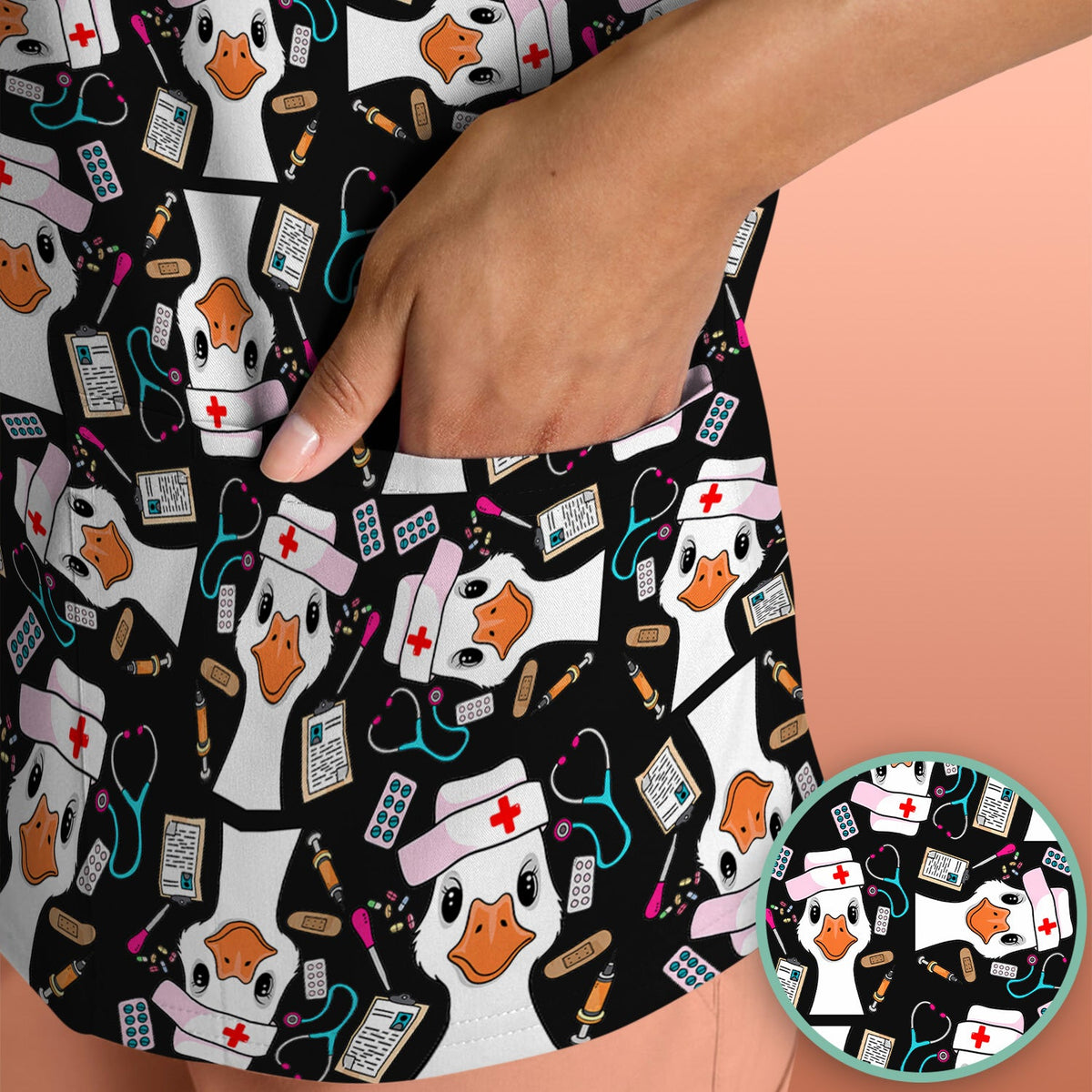 Duck Wearing Hat With Medical Tools Nurse Scrub Top