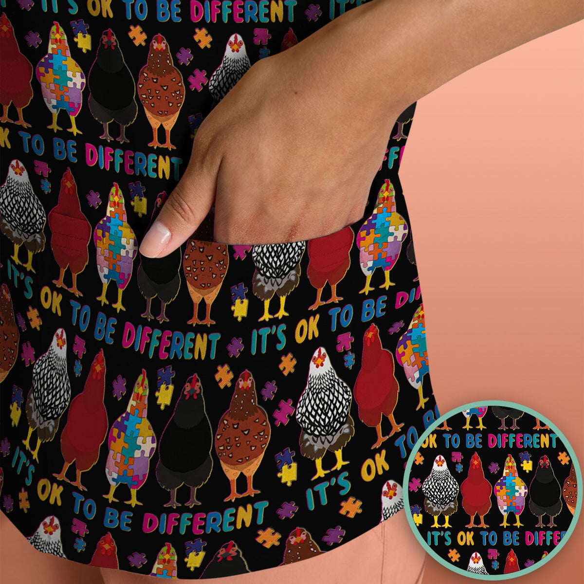 Autism Chicken It's OK To Be Different Nurse Scrub Top
