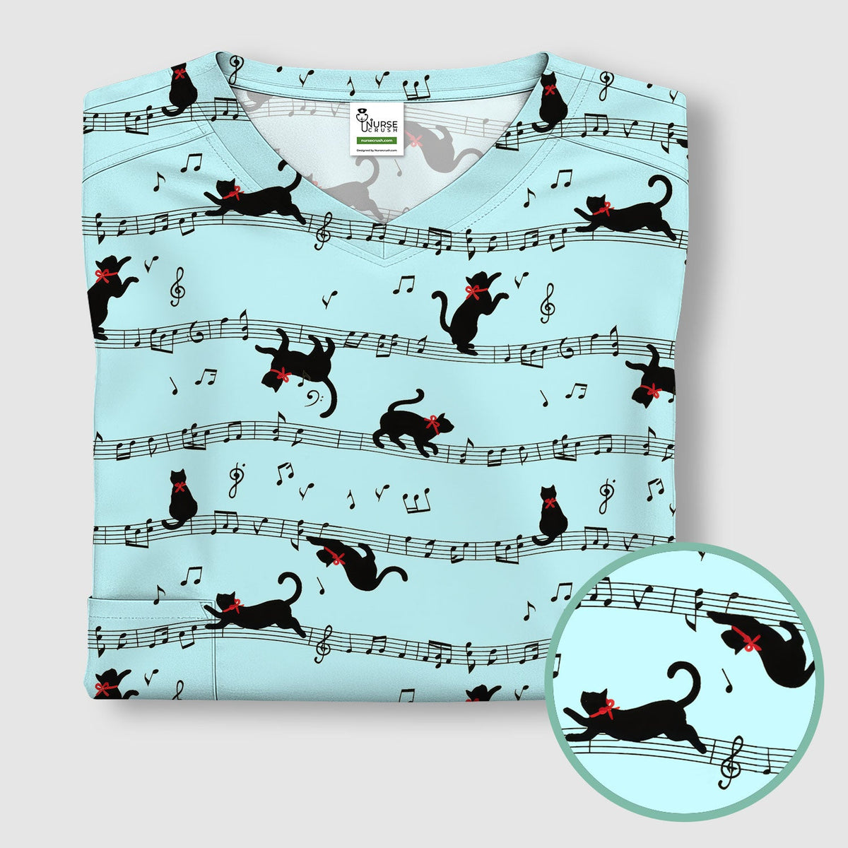 Dancing Black Cat Music Nurse Scrub Top