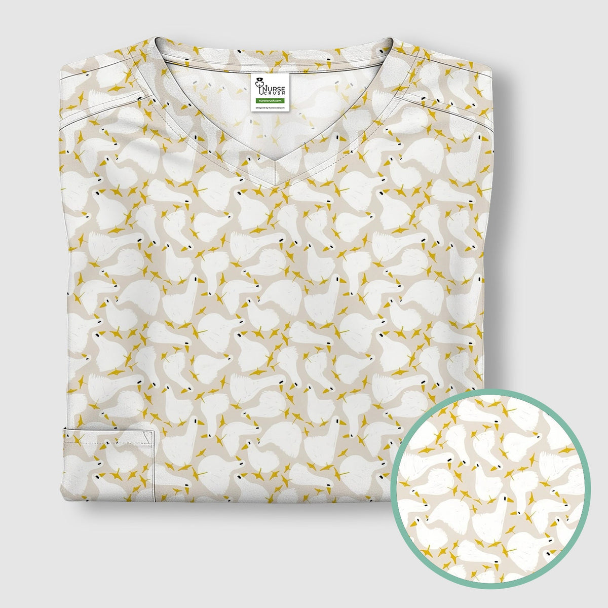 White Goose Yellow Star Nurse Scrub Top