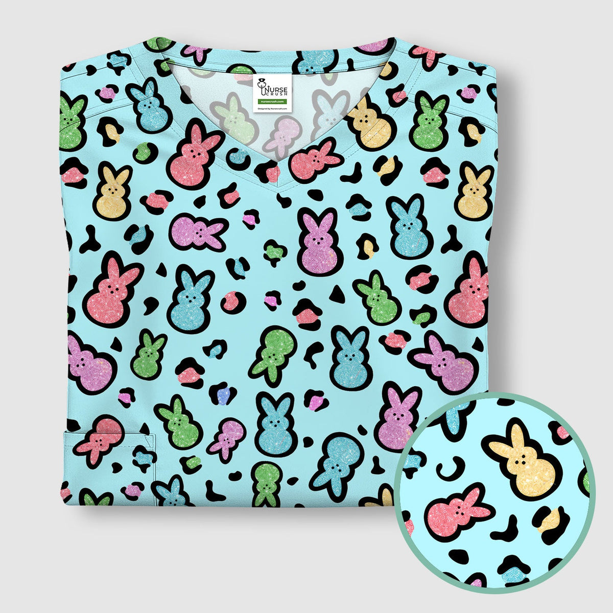 Pastel Bunny Nurse Scrub Top