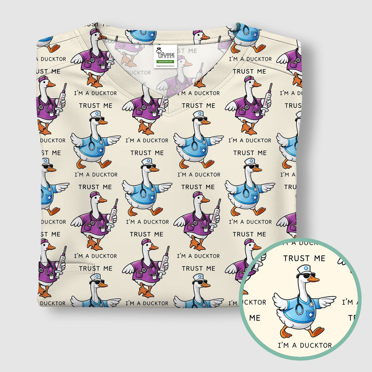 Duck Cartoon Nurse Scrub Top