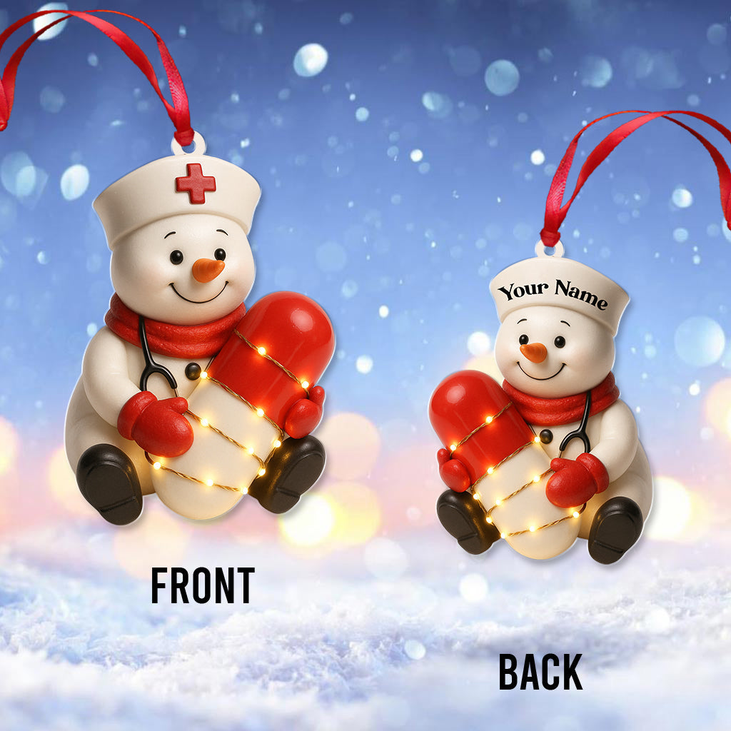 Personalized Snowman Nurse Pill Ornament