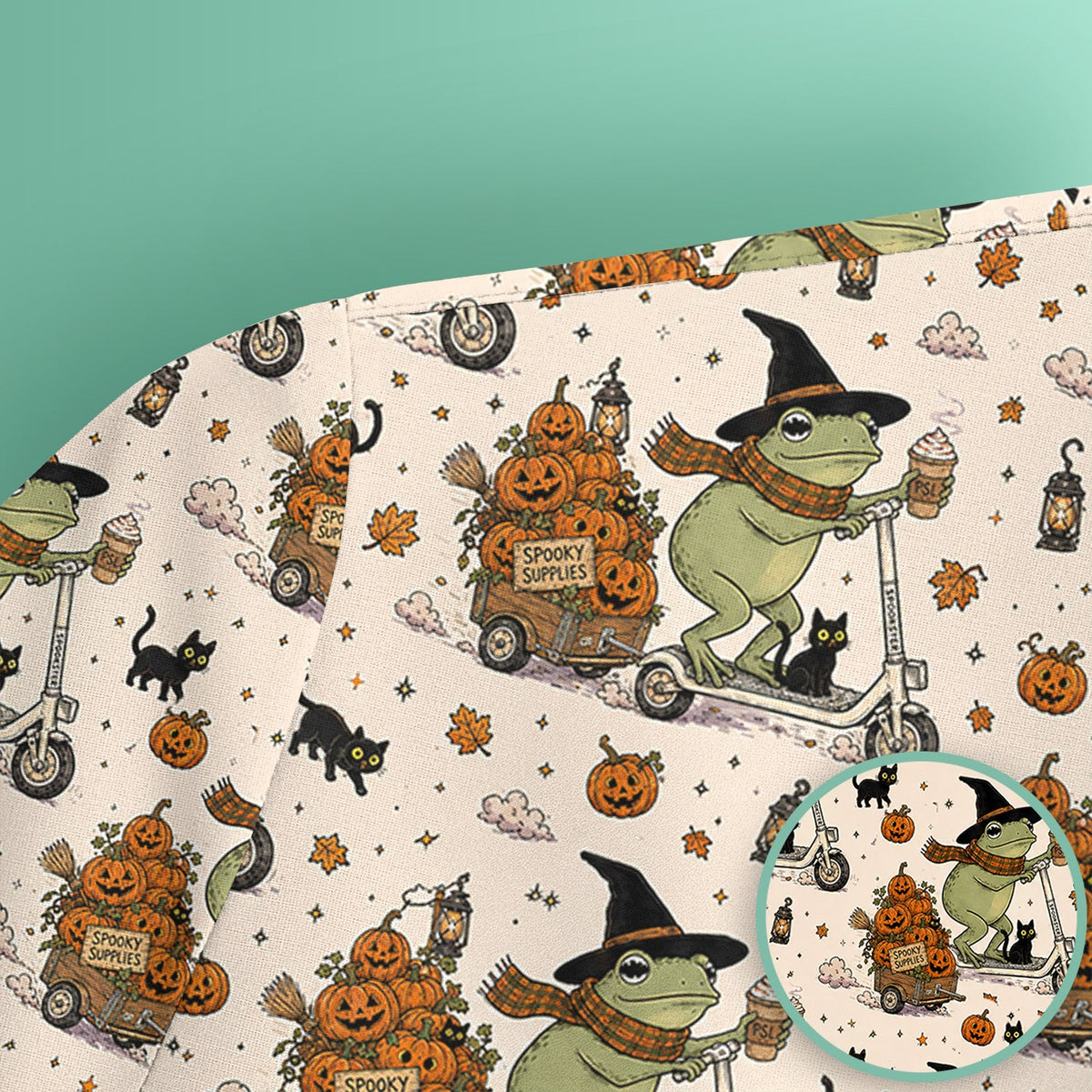 Halloween Witch Frog Pumpkins Nurse Scrub Top