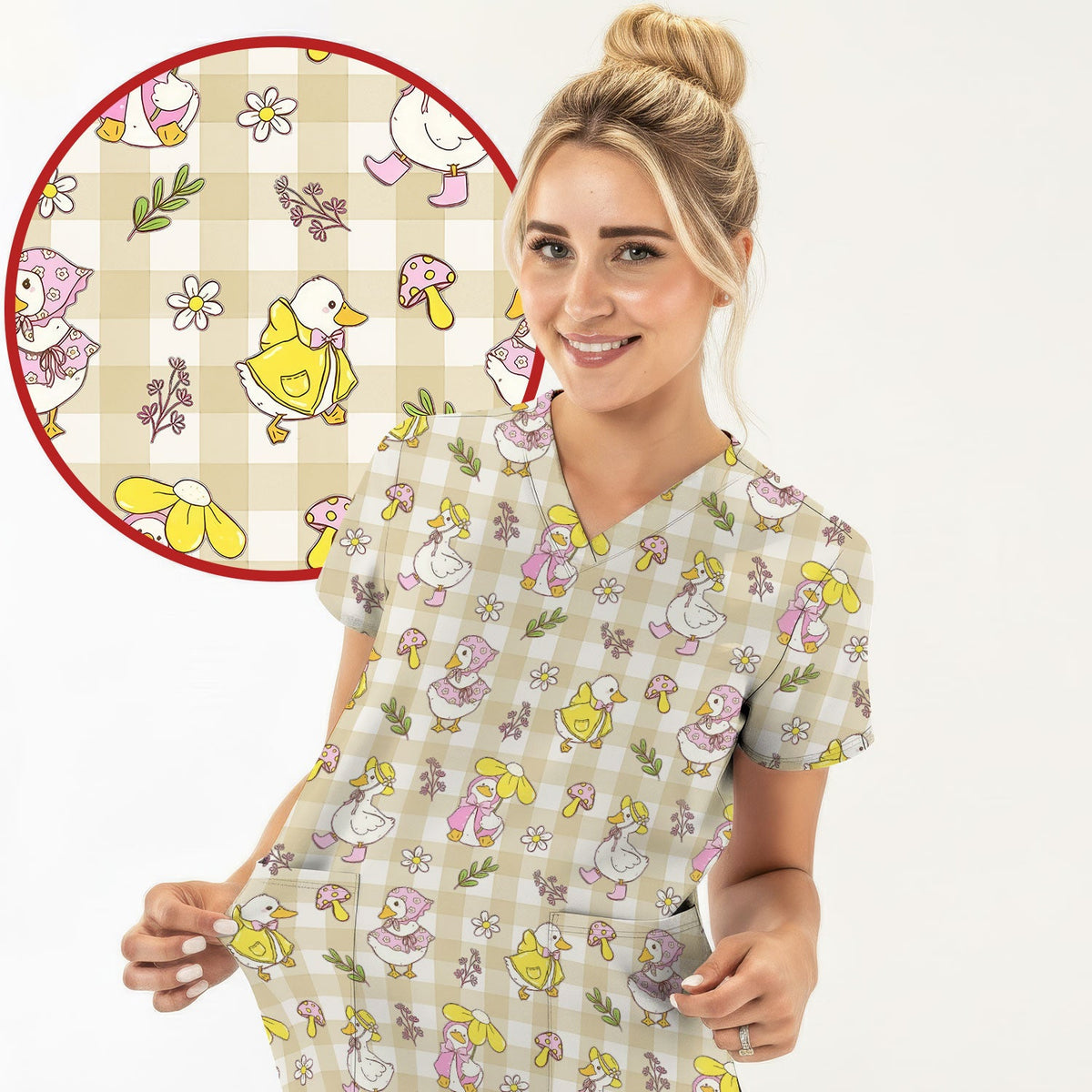 Duck Outfit Gingham Nurse Scrub Top