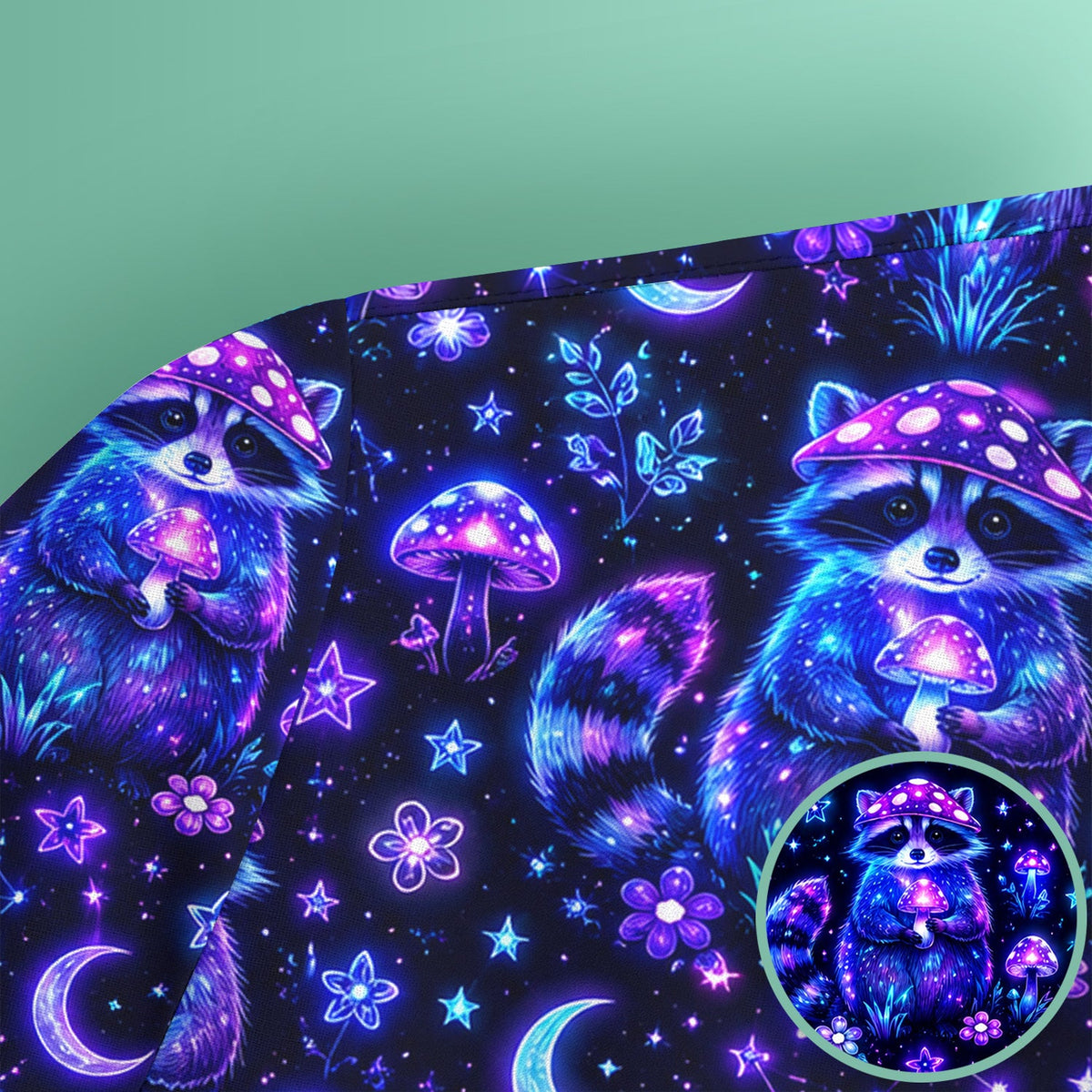Neon Mushroom Raccoon Galaxy Nurse Scrub Top