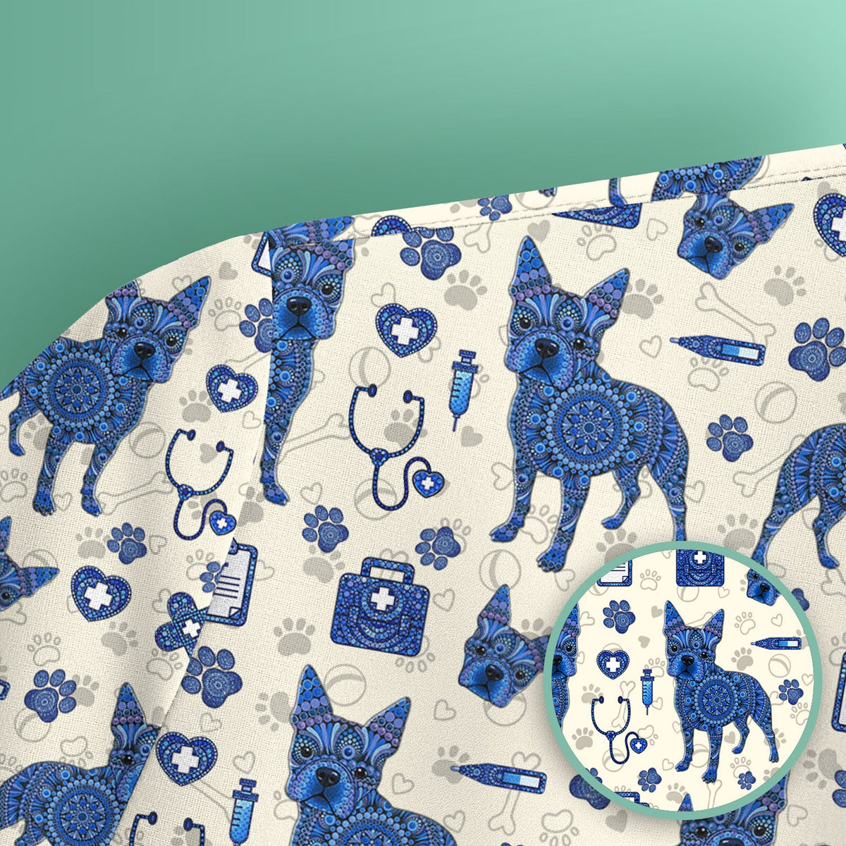 Blue Heeler Australian Cattle Dog Scrub Top, Australia Dot Art Pattern Shirt, Breathable Fabrics Nursing Uniform