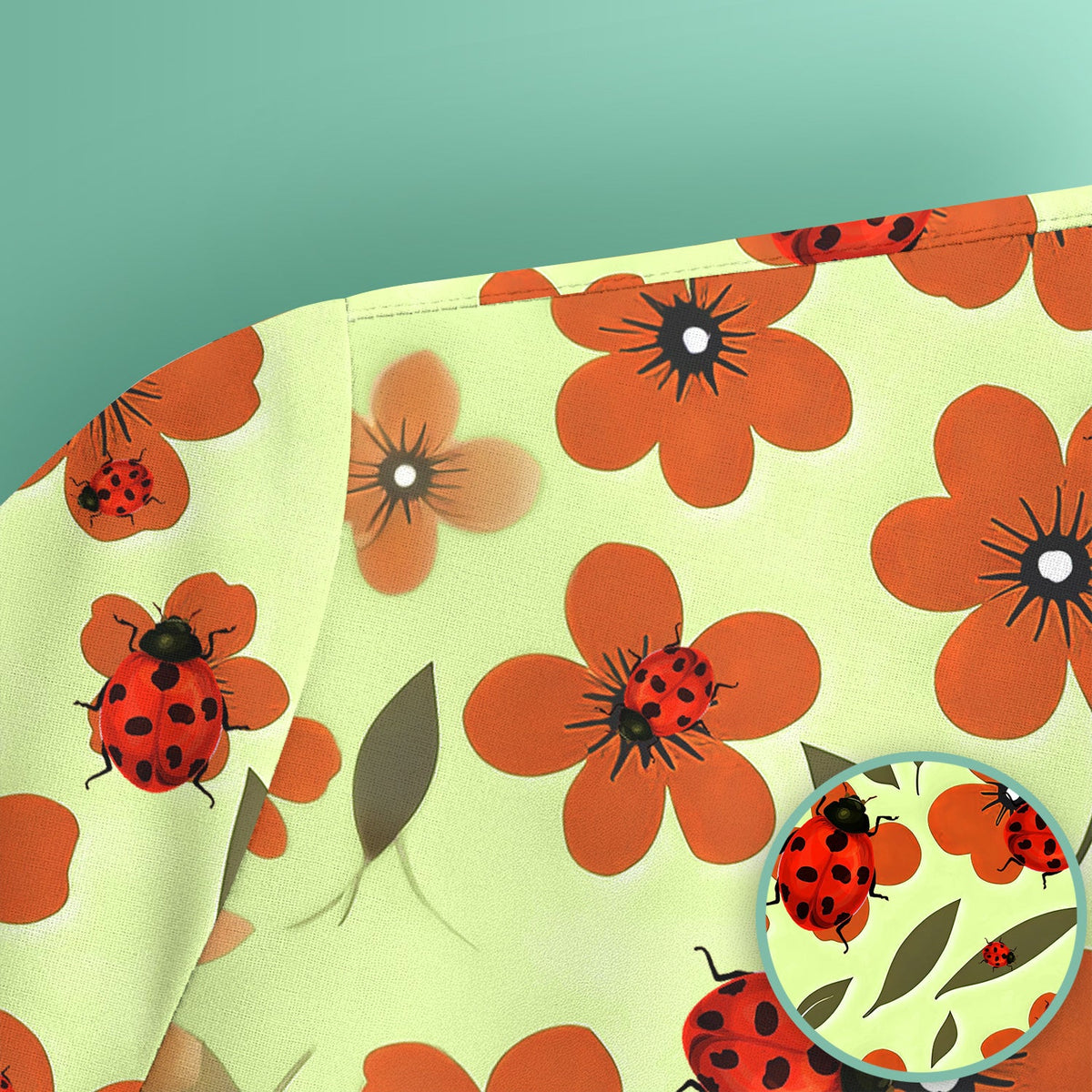 Ladybug Orange Floral Garden Nurse Scrub Top