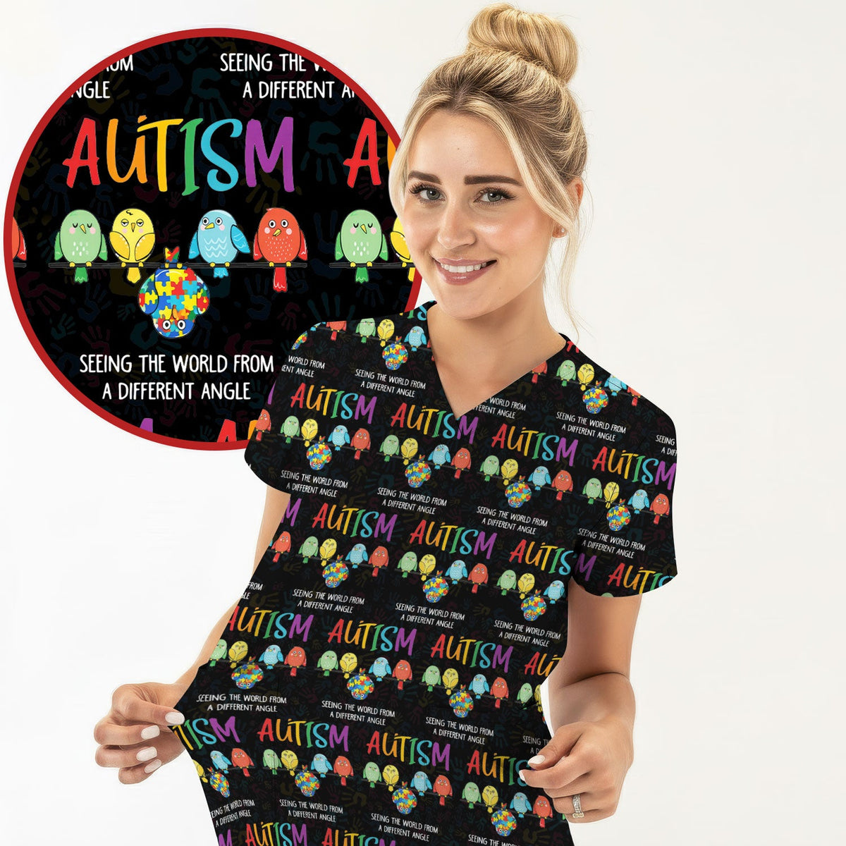 Autism Seeing The World From A Different Angle Nurse Scrub Top