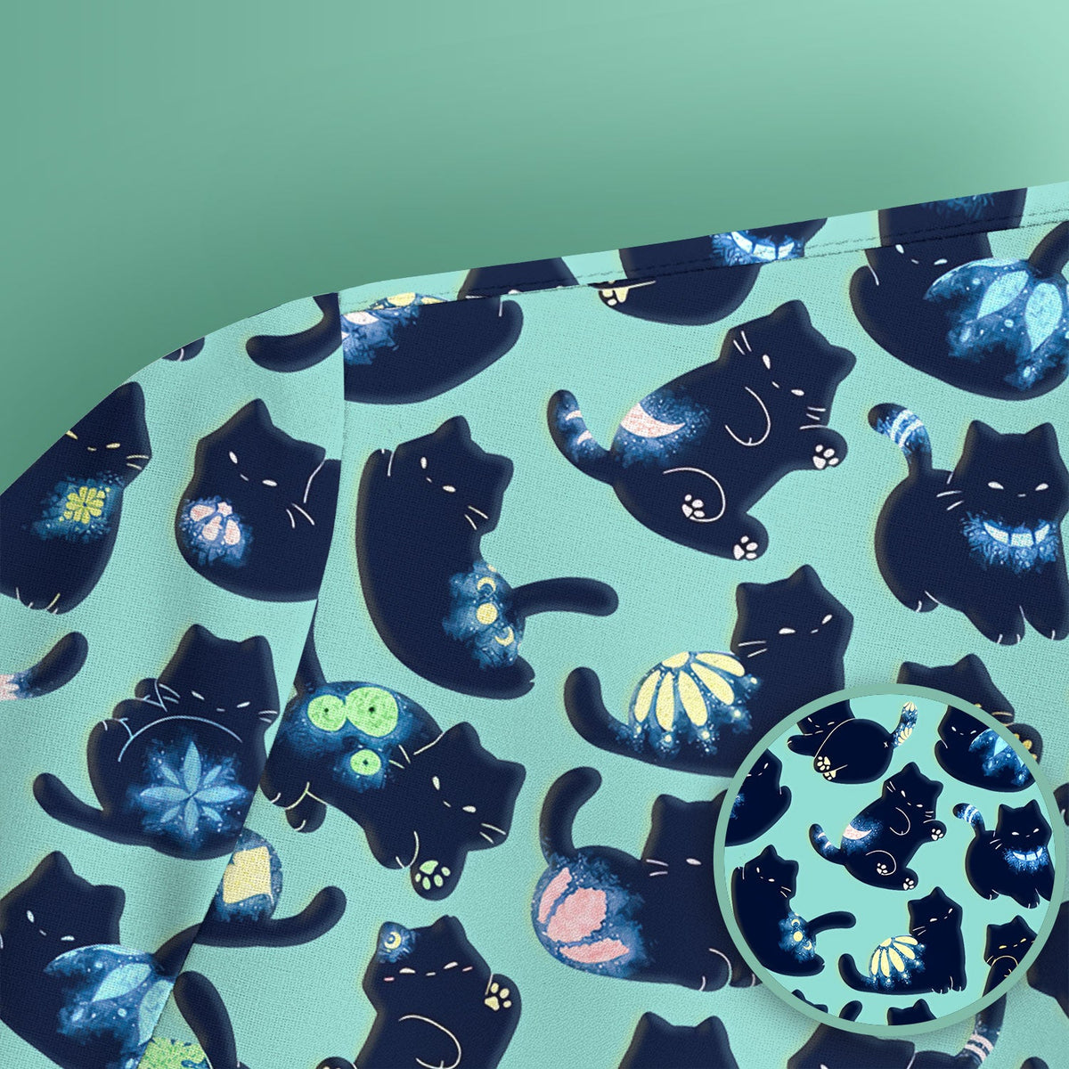 Midnight Black Cat Nurse Scrub Top