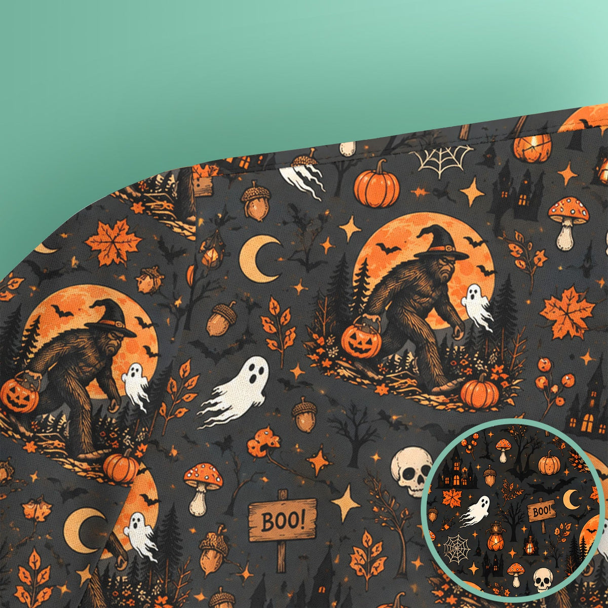Bigfoot Ghost with Pumpkin Nurse Scrub Top - Halloween Gift