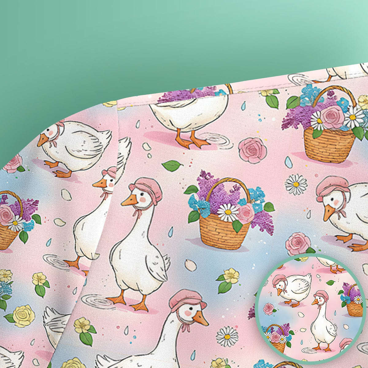 Spring Goose Flower Basket Nurse Scrub Top