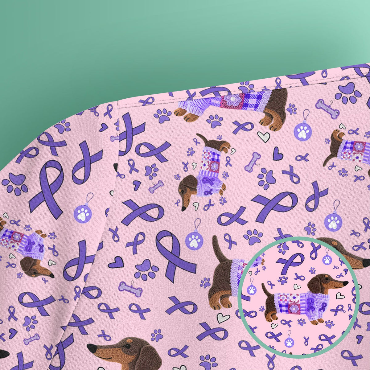 Purple Ribbon Dachshund Nurse Scrub Top