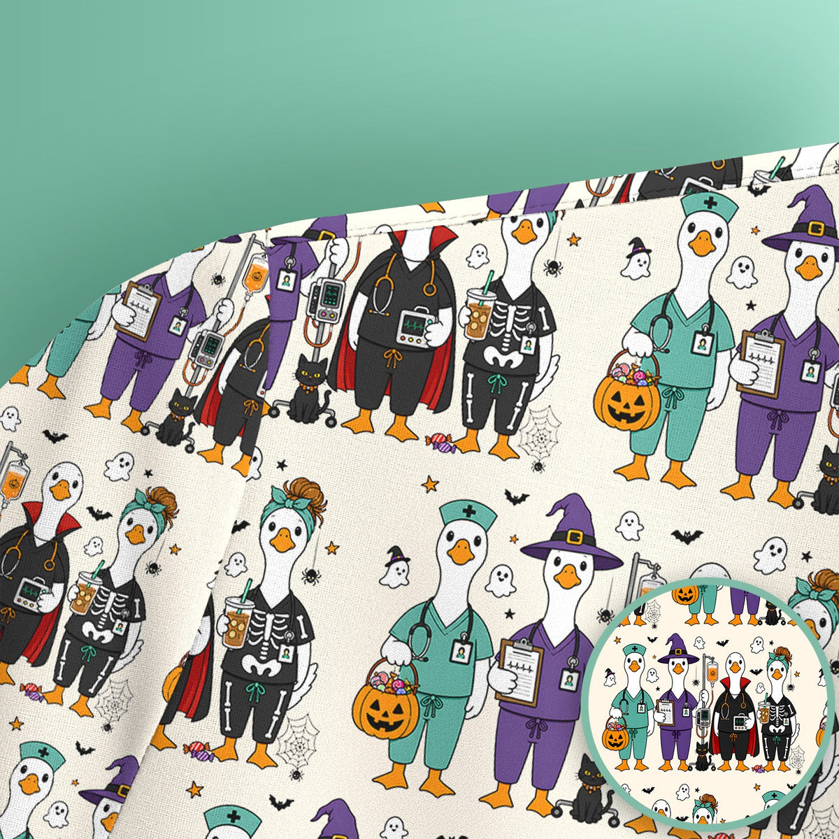 Halloween Goose Nurse Scrub Top