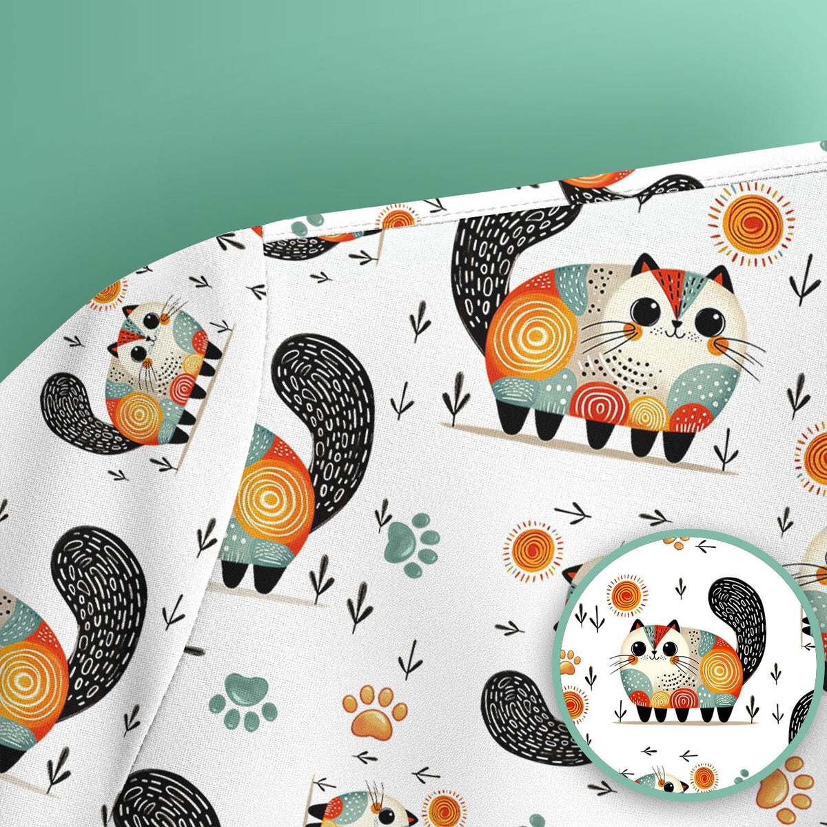 Cat Illustration Nurse Scrub Top