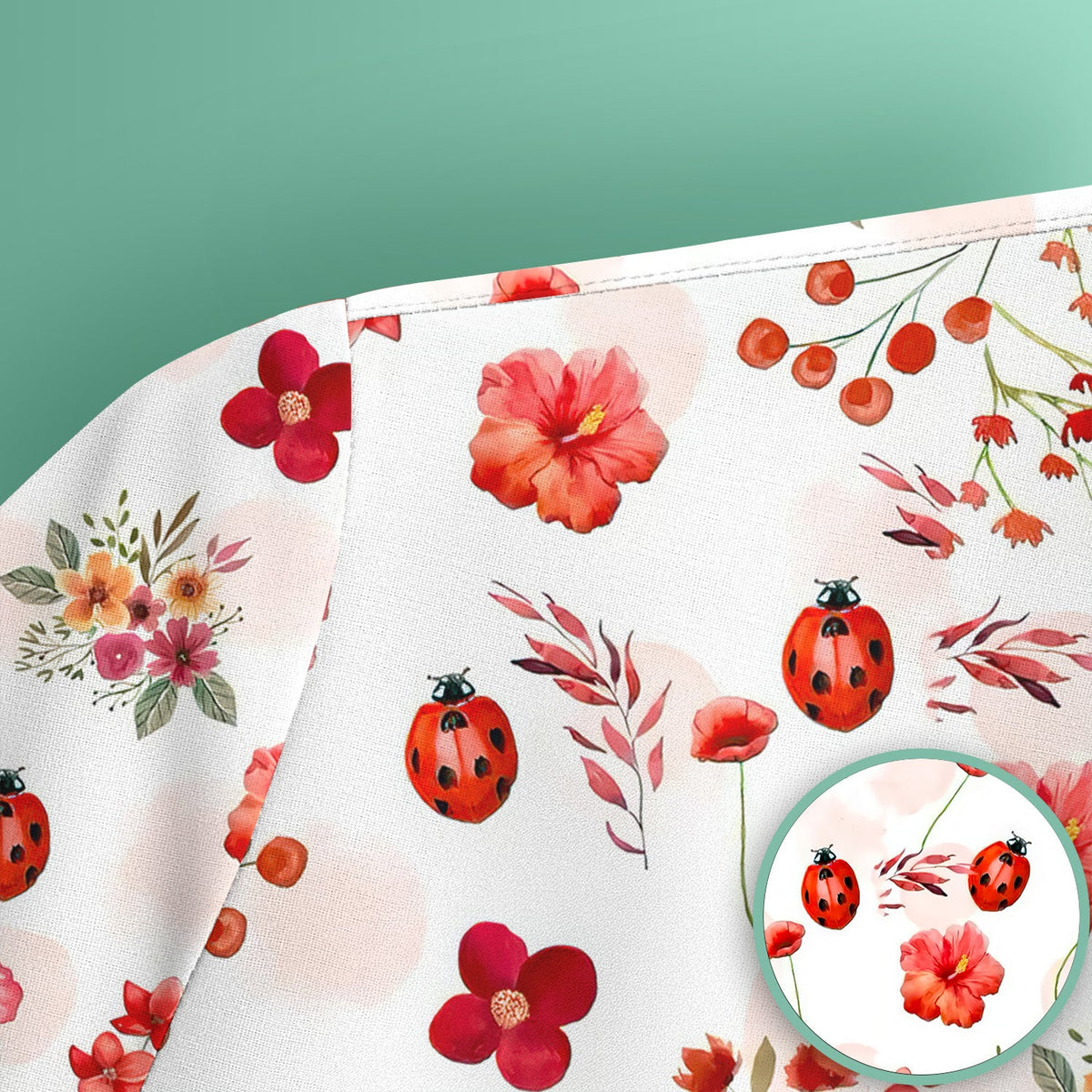 Red Ladybug Floral Garden Nurse Scrub Top