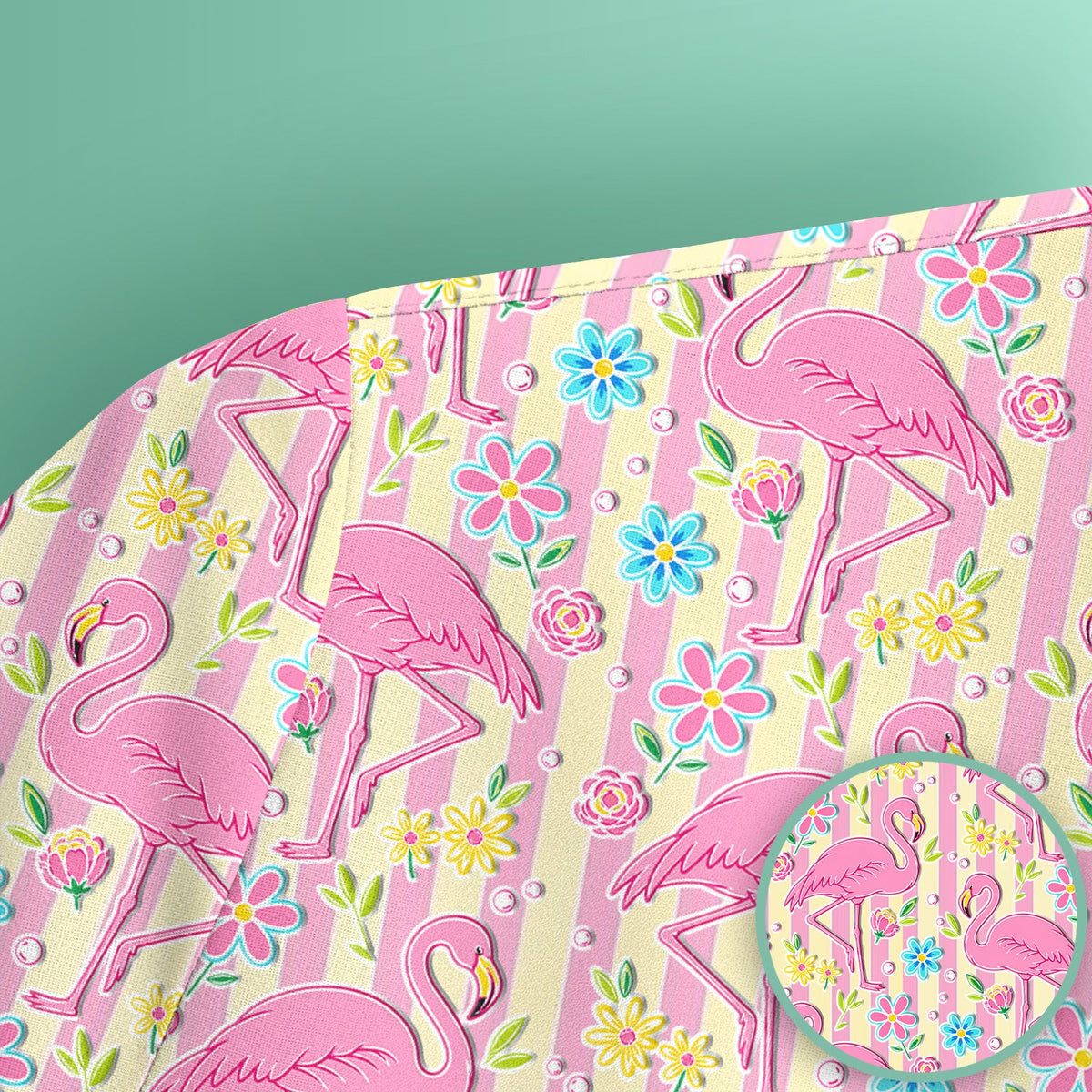 Pink Flamingo Flower Stripe Nurse Scrub Top