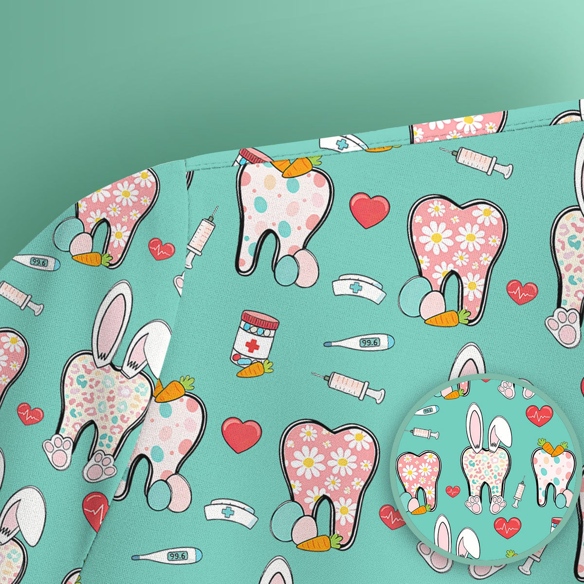 Easter Bunny Dentist Nurse Scrub Top