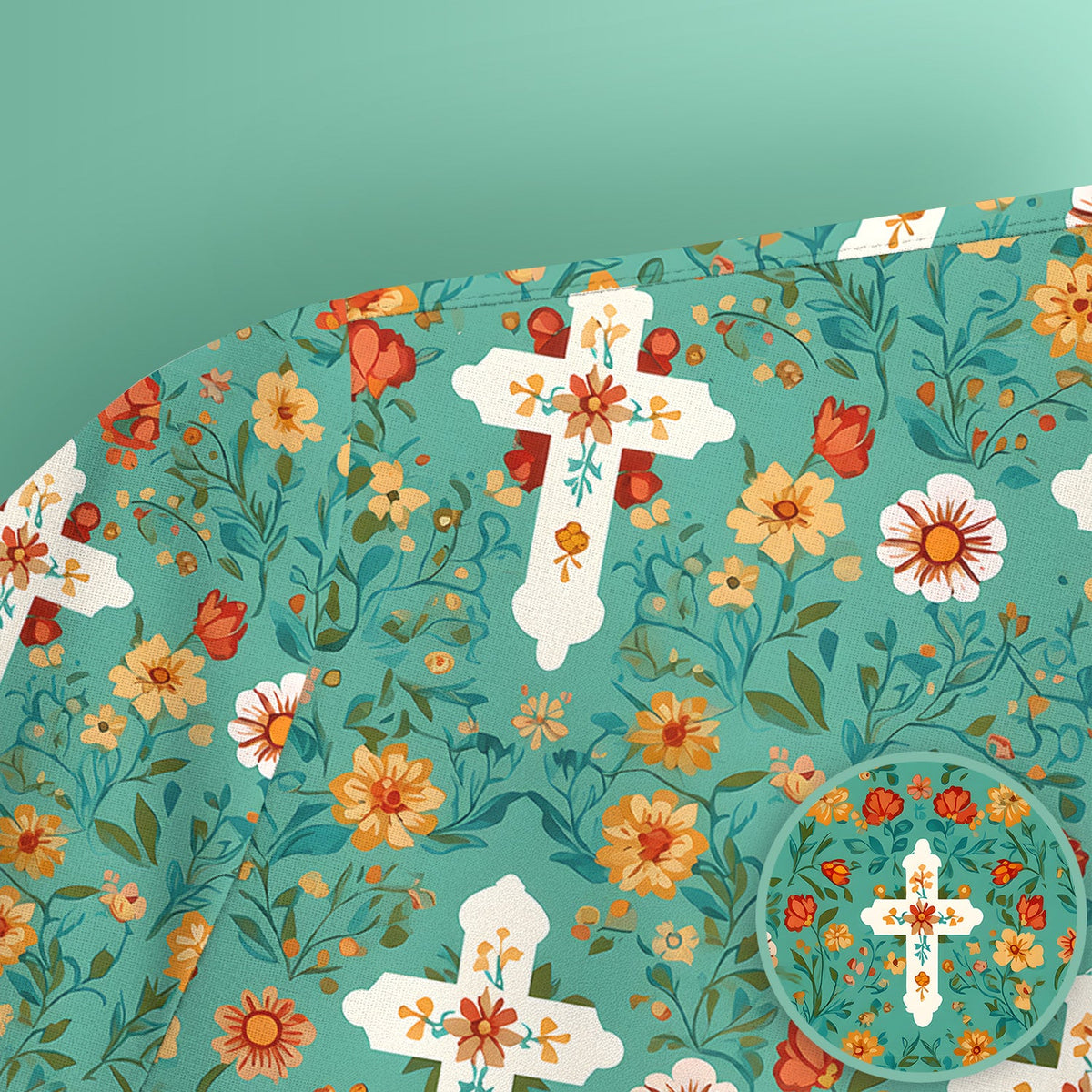 Christian Faith Floral Cross Nurse Scrub Top