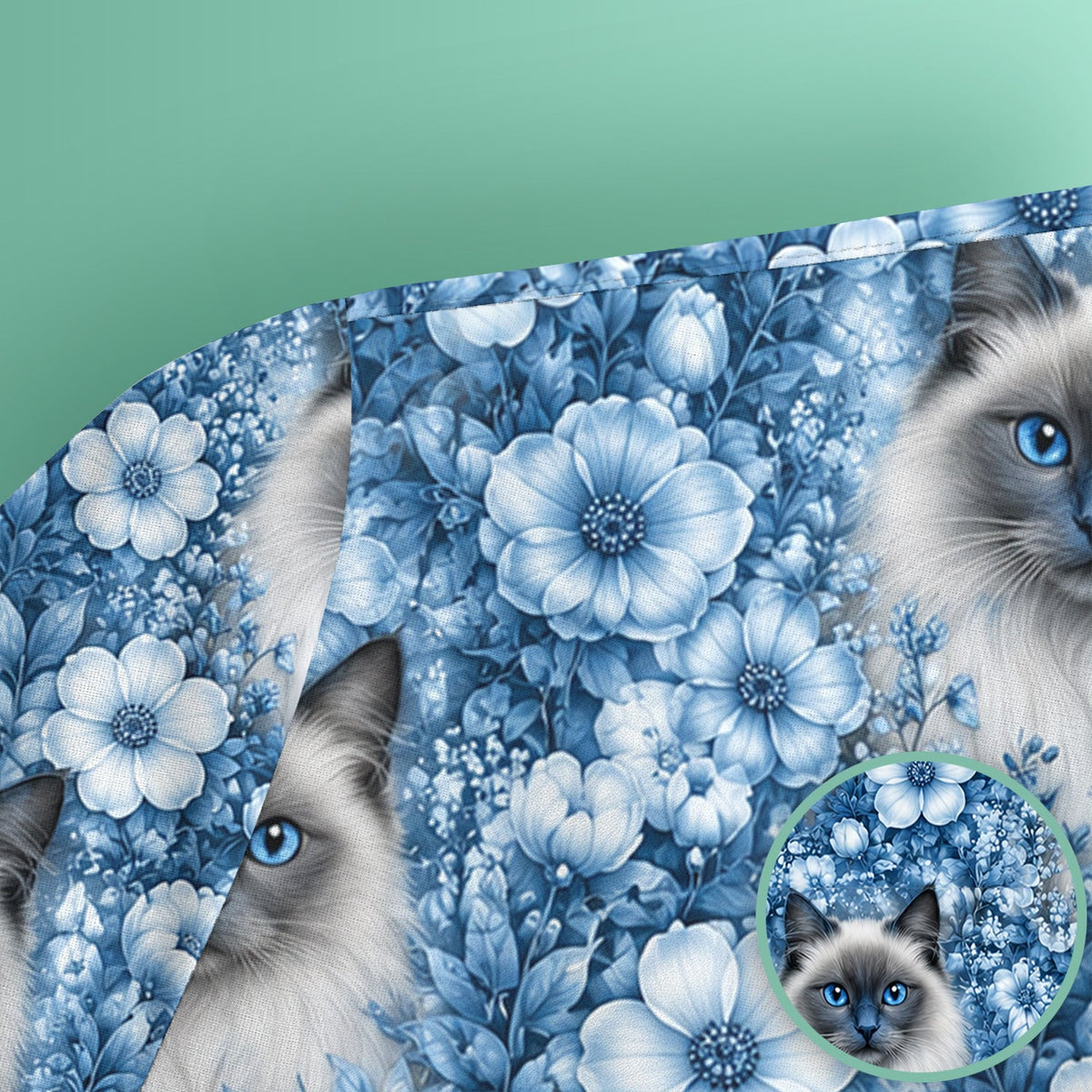 Blue Floral Ragdoll Cat Nurse Scrub Top