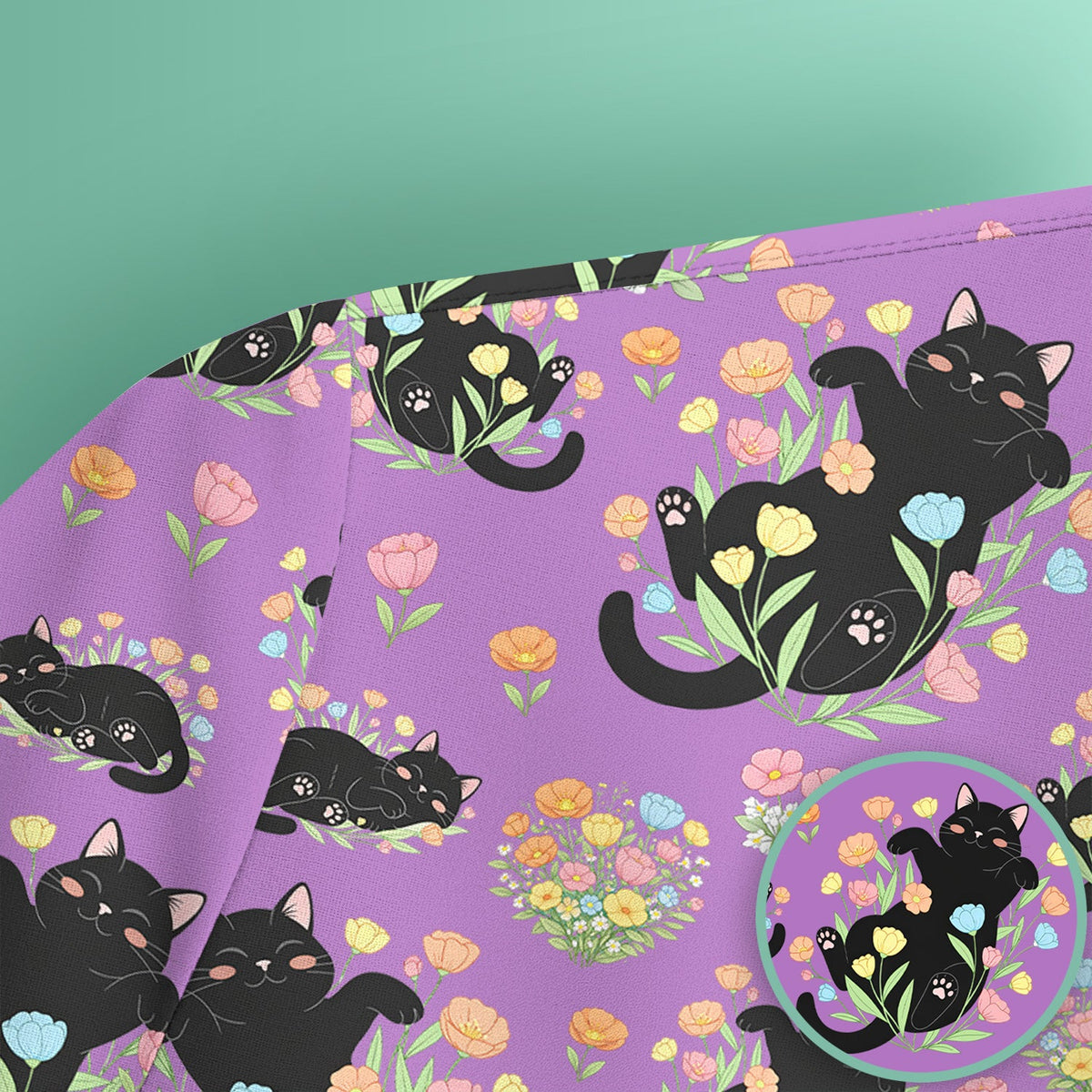 Cats Cute Poses Floral Nurse Scrub Top
