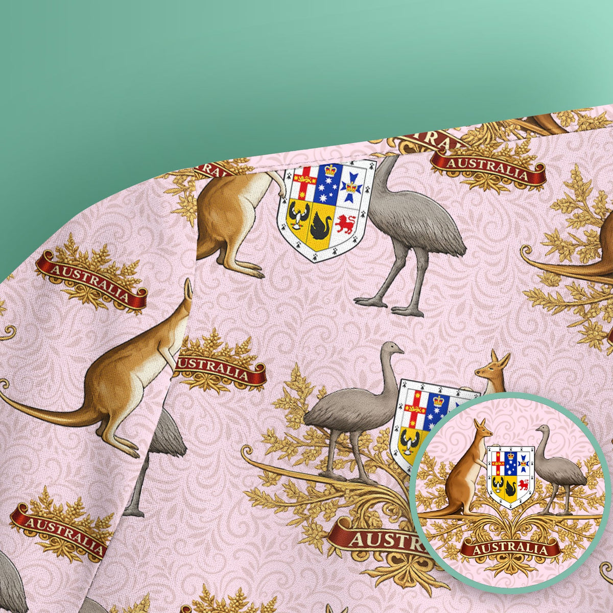Australian Kangaroo Emu Crest Pattern Scrub Top, Comfortable Scrubs for Nurses