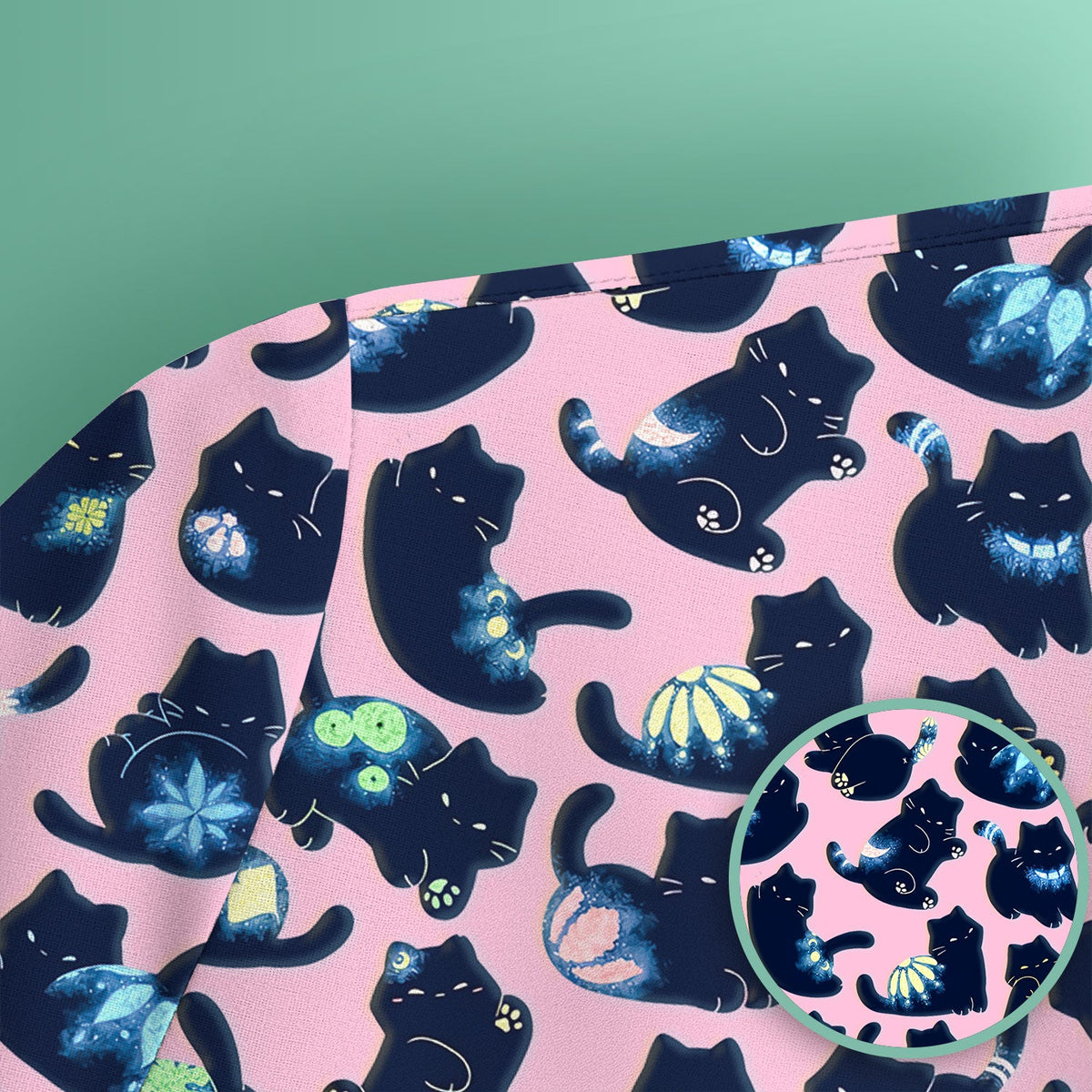 Midnight Black Cat Nurse Scrub Top