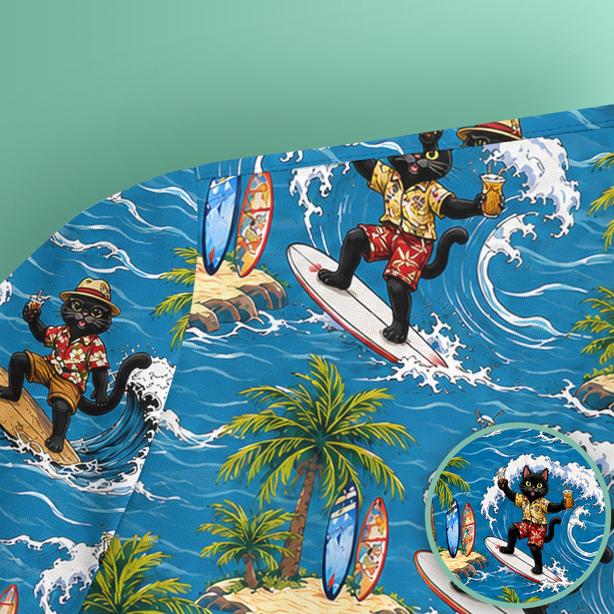 Tropical Black Cat Surfer Island Nurse Scrub Top