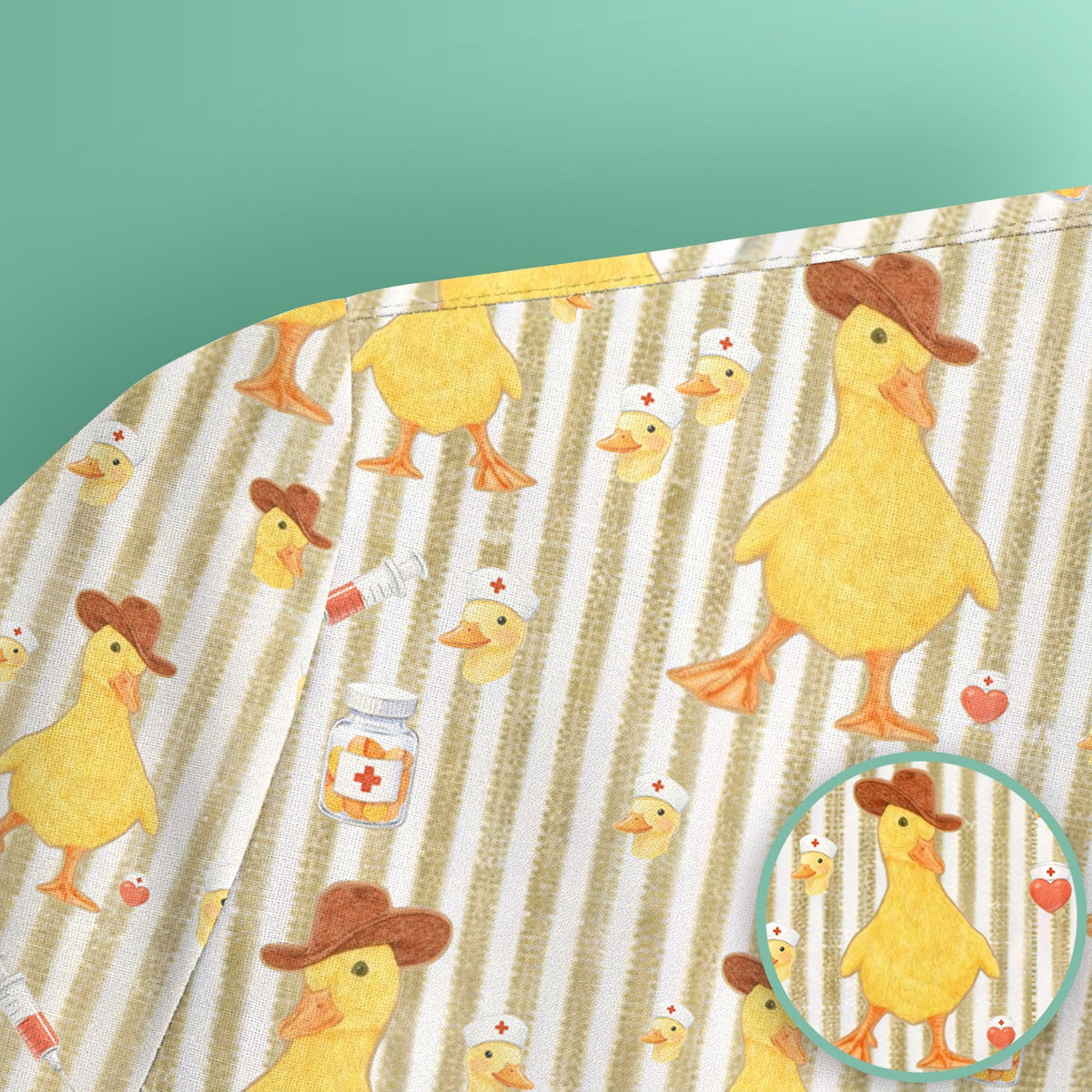 Cowboy Ducktor Vertical Stripe Nurse Scrub Top