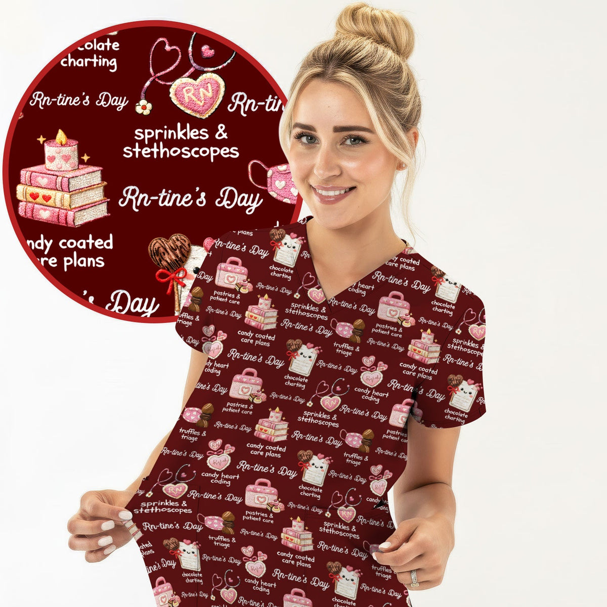 RN Sweets Valentine Stethoscope Nurse Scrub Top