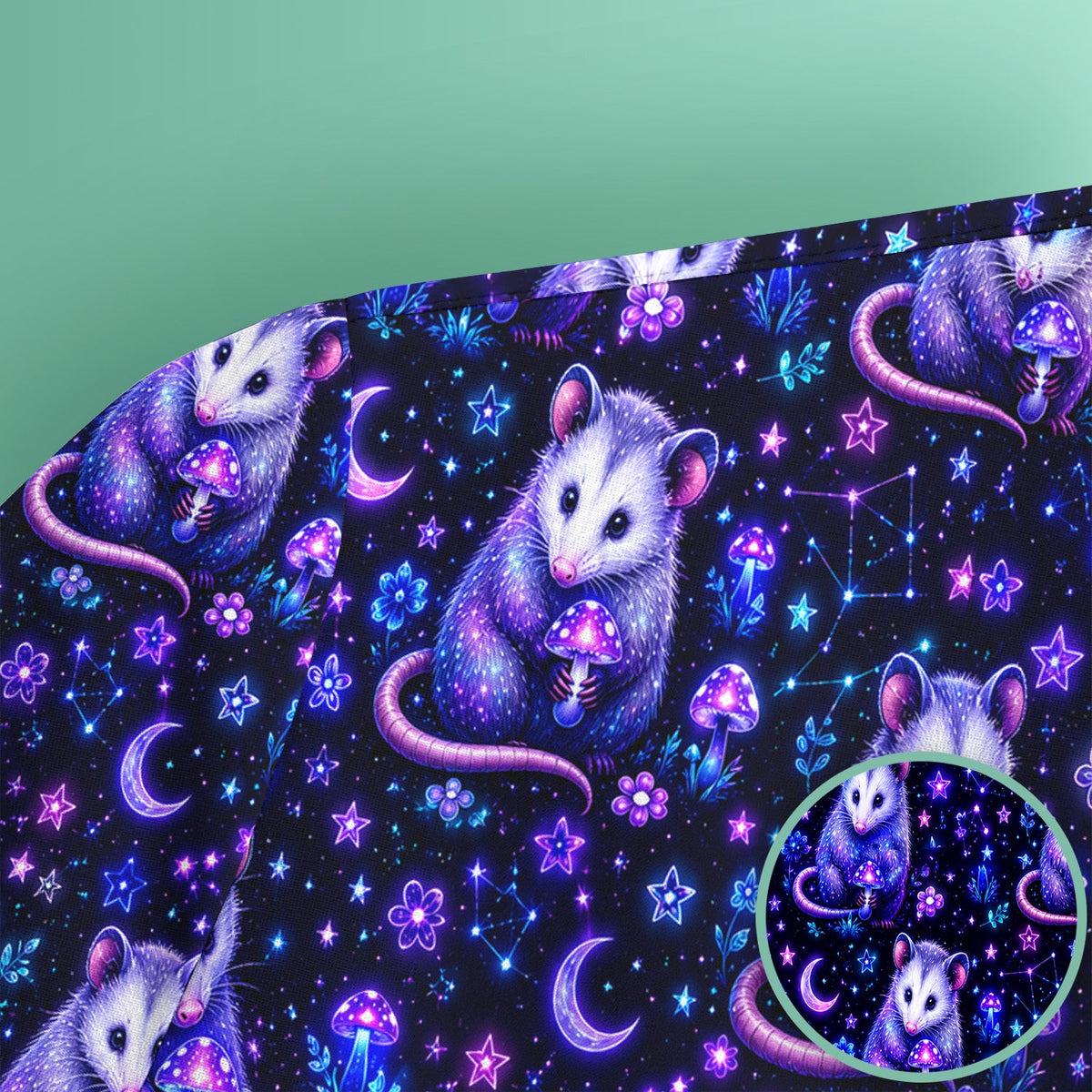 Neon Opossum Mushroom Galaxy Nurse Scrub Top