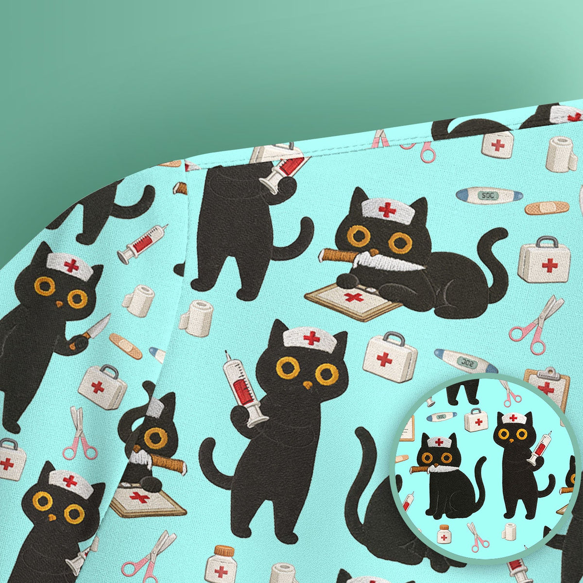 Cute Black Cat Nurse Scrub Top