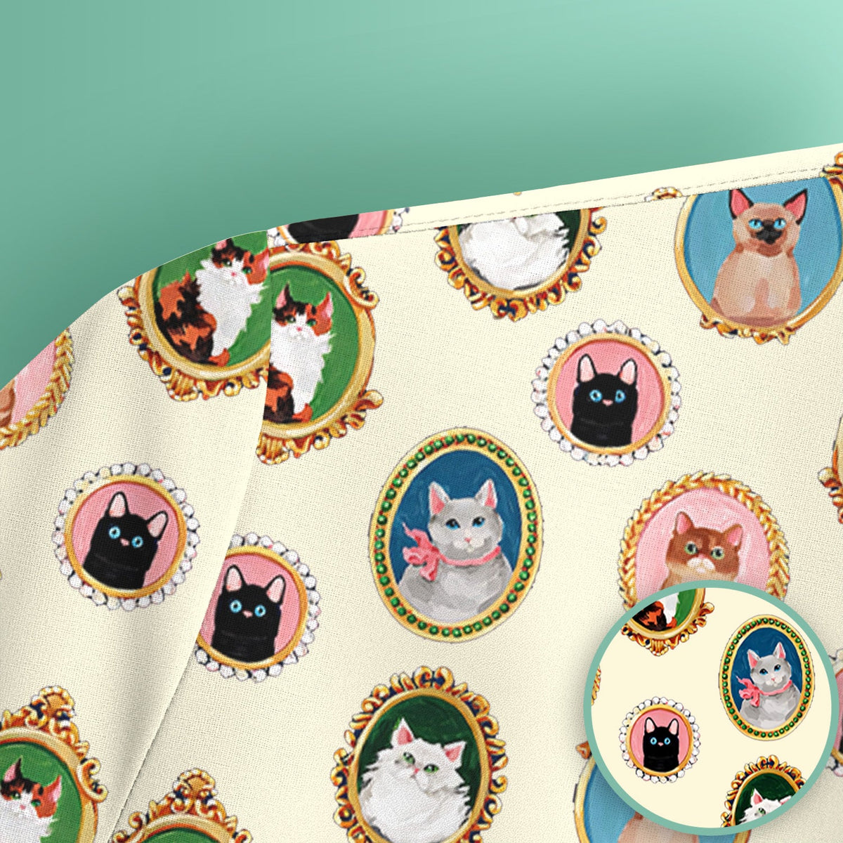 Vintage Cat Portrait Nurse Scrub Top